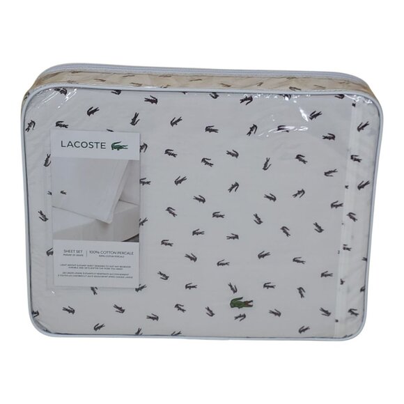 Lacoste Queen Sheet Set 100% Cotton Percale Lightweight Durable Crocodile - Picture 8 of 11